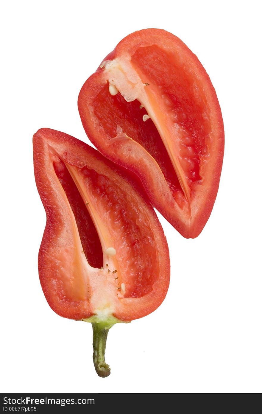 Isolated red cutted bellpepper on white background