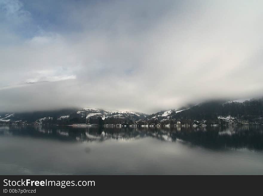 A misty abstract winter landscape at Zell Am See Lake (Austria). A misty abstract winter landscape at Zell Am See Lake (Austria)