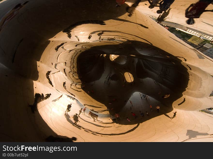 Reflection in Cloud Gate monument, Chicago, IL. Reflection in Cloud Gate monument, Chicago, IL