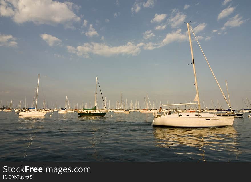 Sailing boats at lake Michigan in Chicago, IL. Sailing boats at lake Michigan in Chicago, IL