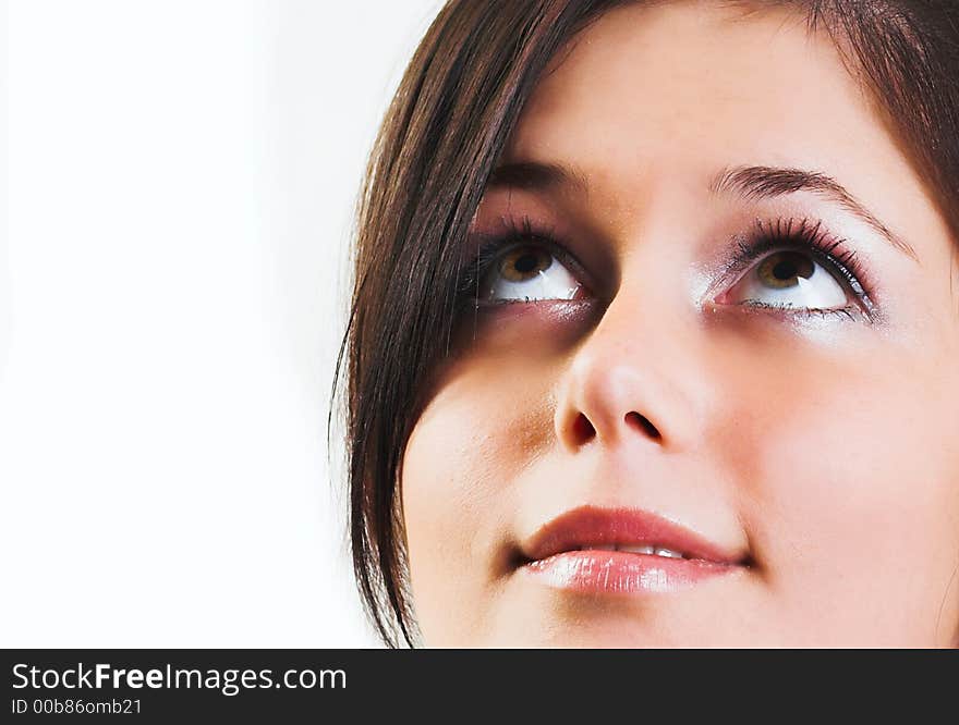 Fresh and Beautiful brunette woman on white background