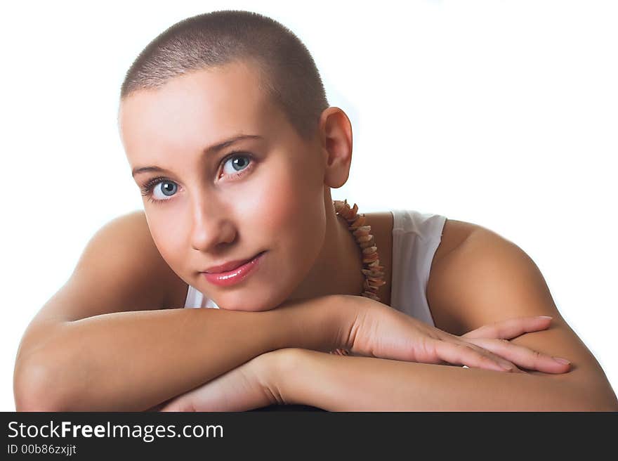 Portrait of Fresh and Beautiful brunette woman on white background