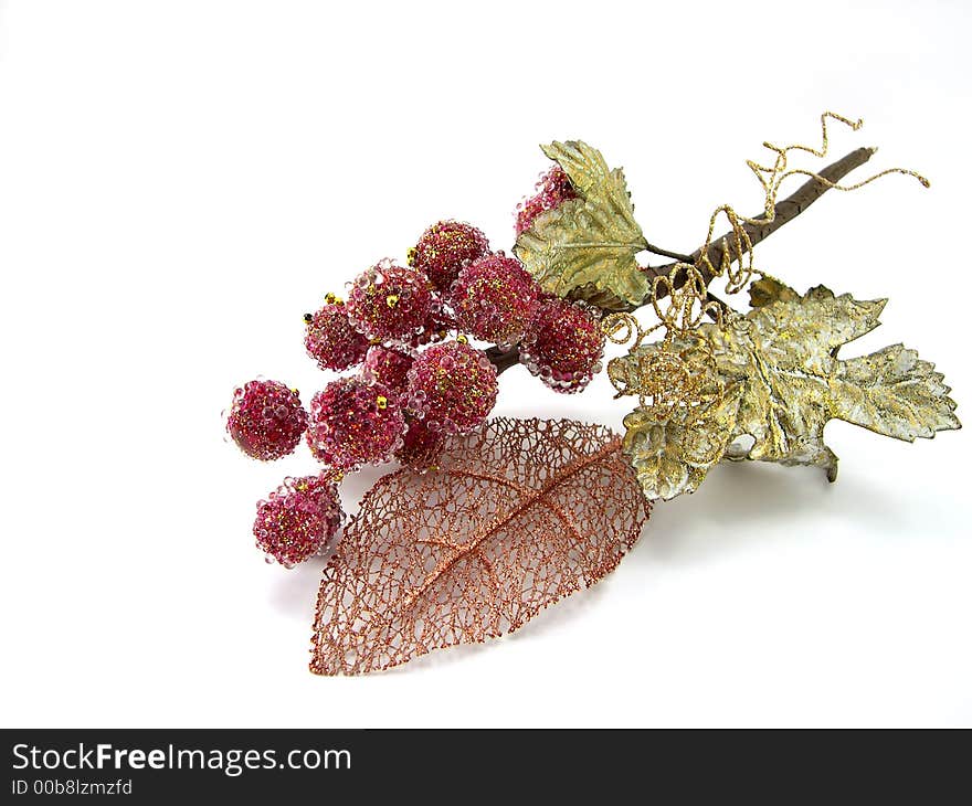 Decorative cluster of a grapes beautiful with leaf on a white background