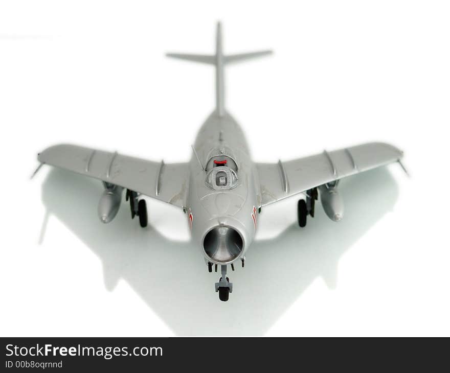 Fighter silver airplane on white background