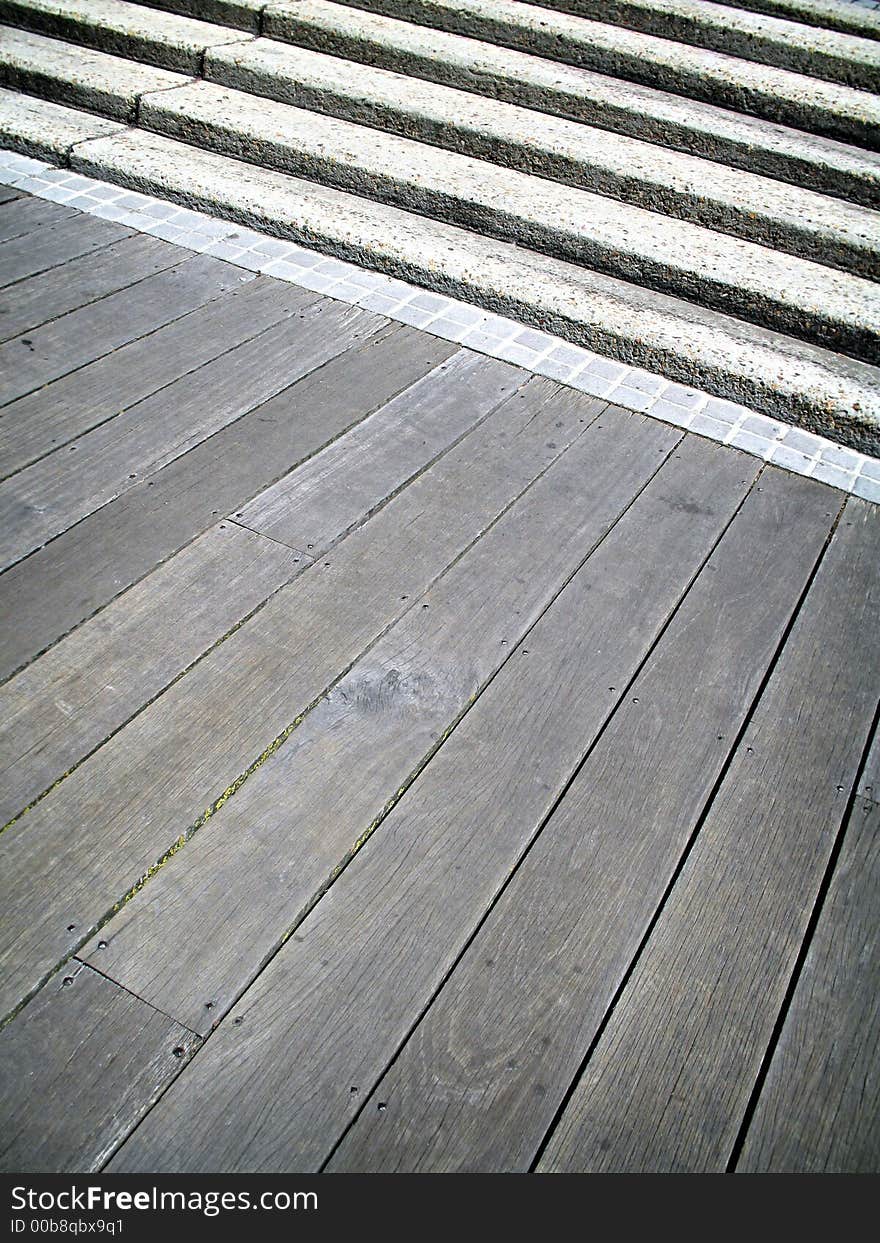 Timber and concrete steps.