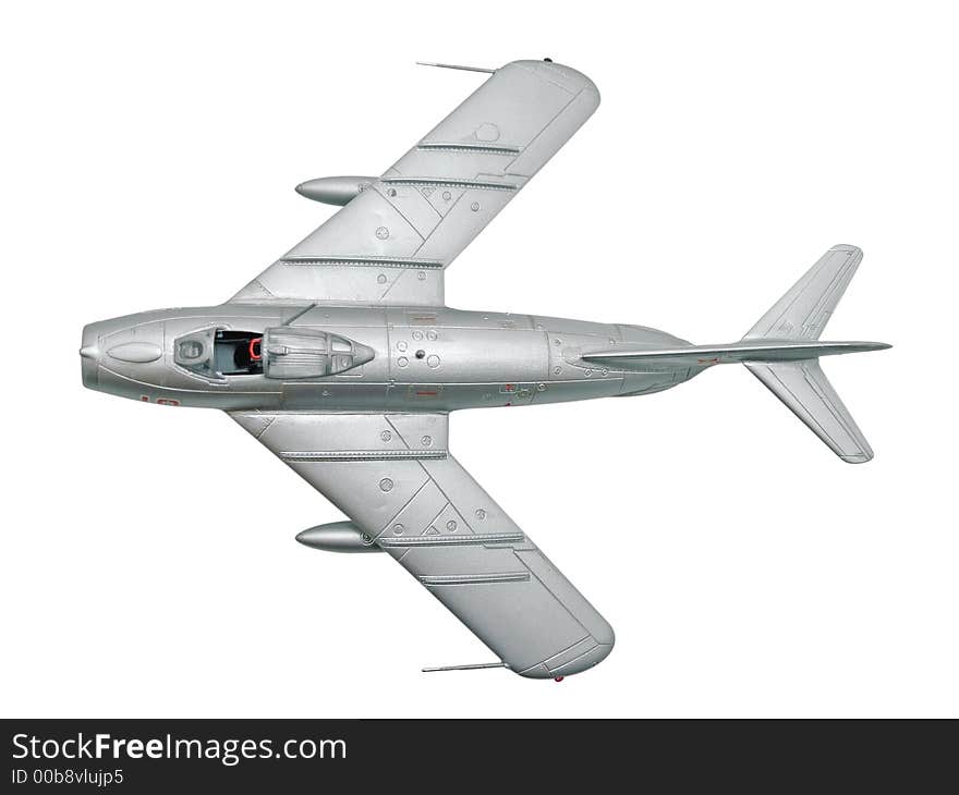 Fighter silver airplane on white background