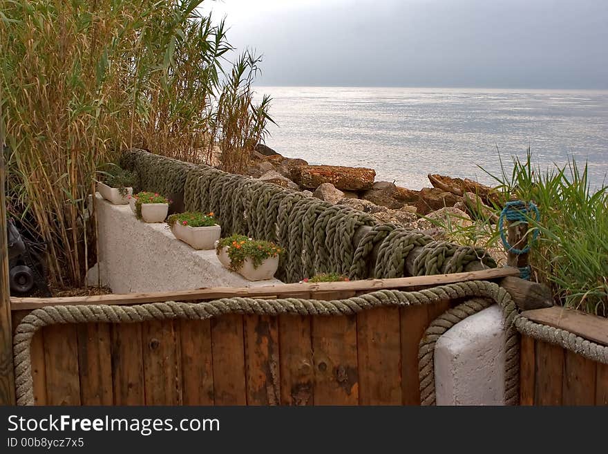 Moor for the excursion ships in Rona delta on Mediterranean Sea coast. Moor for the excursion ships in Rona delta on Mediterranean Sea coast