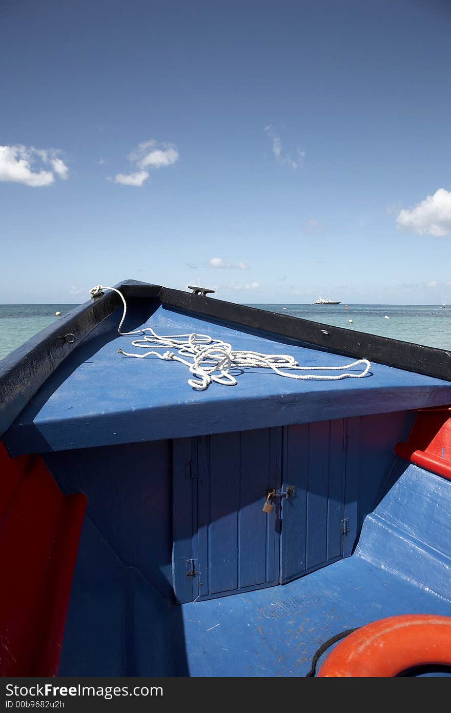 The wooden bow of a water taxi at grand anse beach st. george's Grenada windward islands caribbean lesser antillies west indies