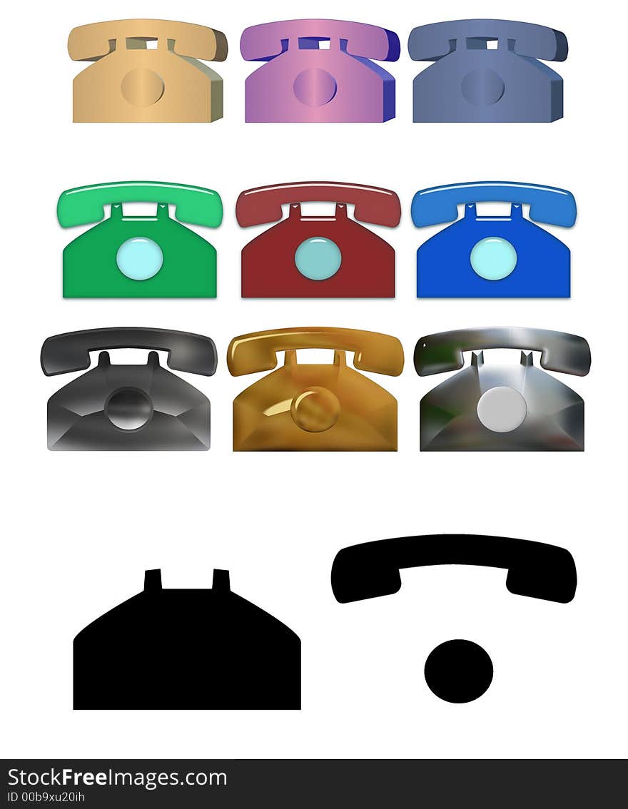 Set of images of analog phone (completely isolated on a white background). Set of images of analog phone (completely isolated on a white background)