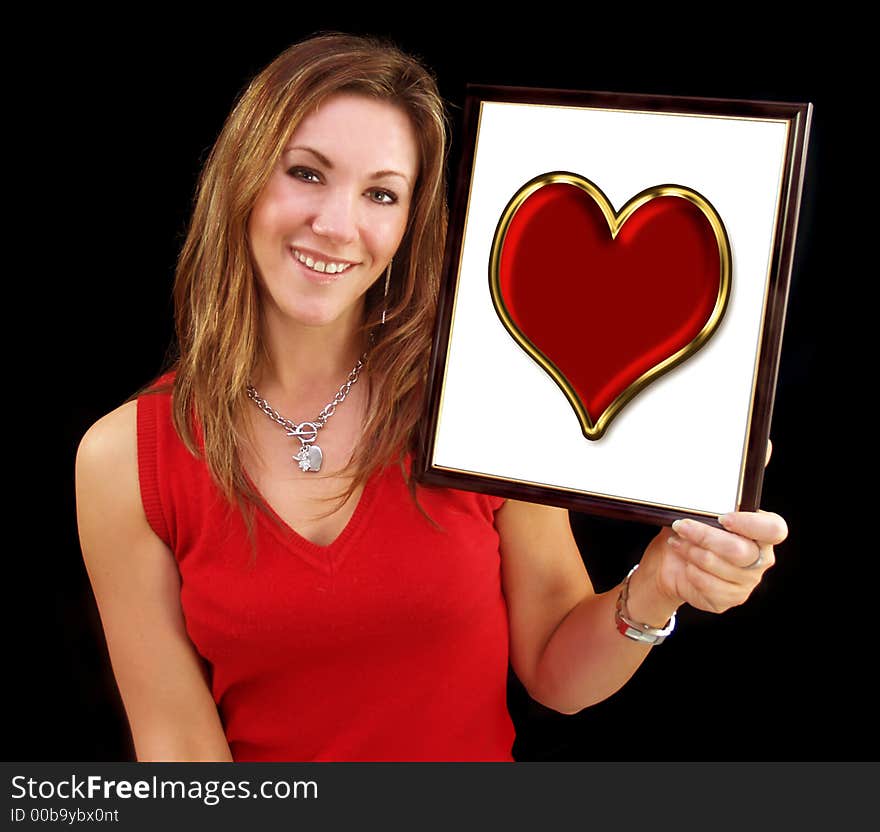 Young woman carrying her heart that will take a valentine message. Young woman carrying her heart that will take a valentine message