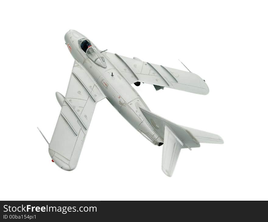 Fighter silver airplane on white background