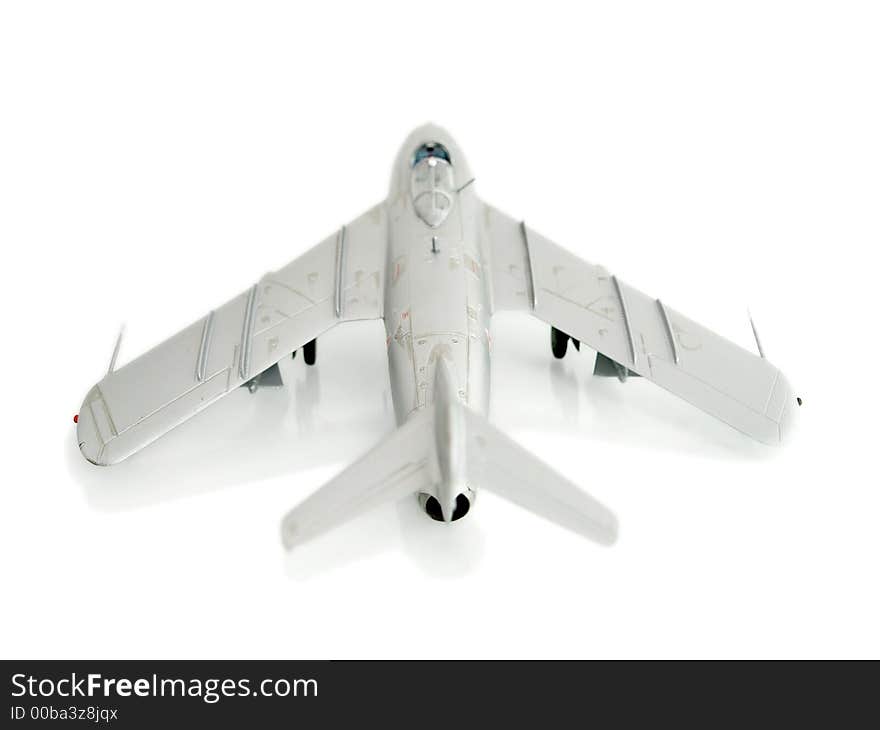 Fighter silver airplane on white background