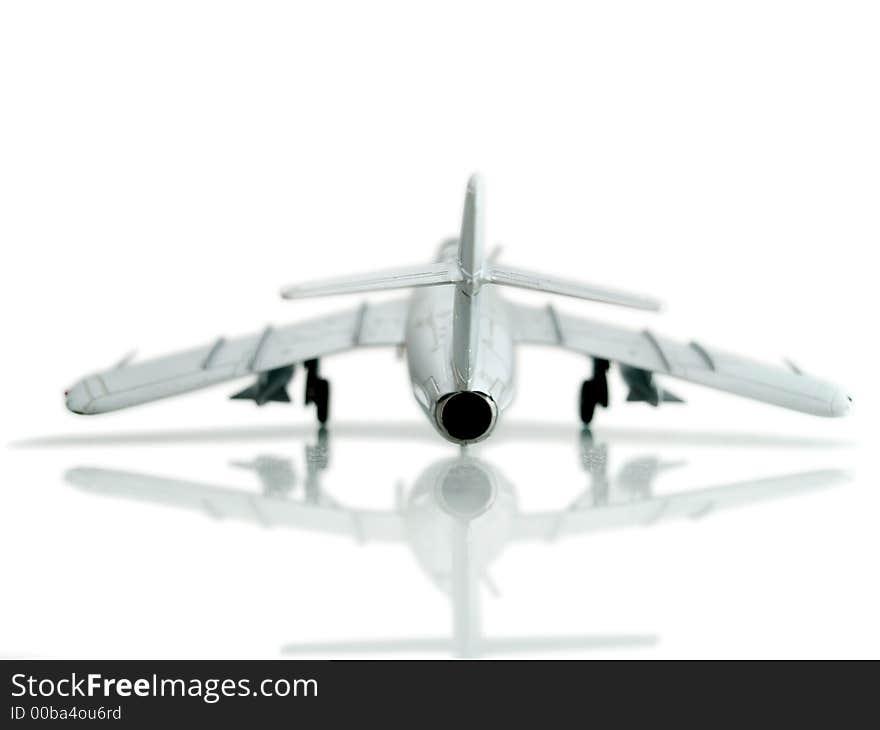 Fighter silver airplane on white background