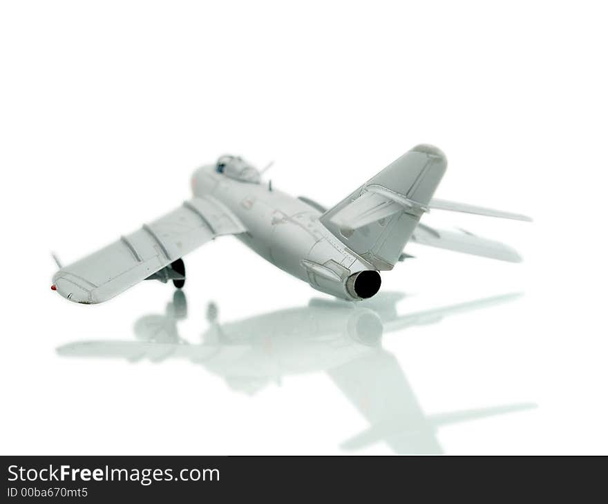 Fighter silver airplane on white background