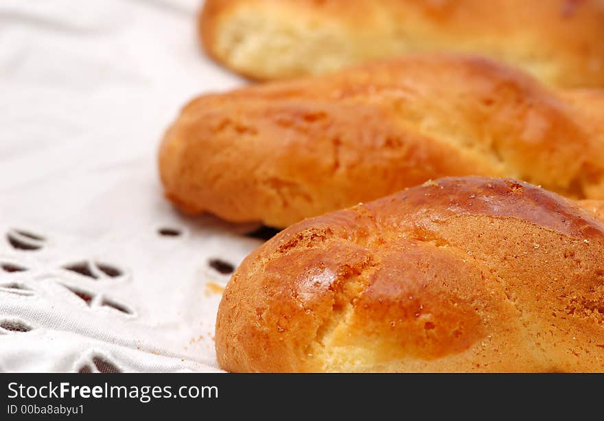 Greek traditional cookies from Greece in white lace (extreme close up ). Greek traditional cookies from Greece in white lace (extreme close up )