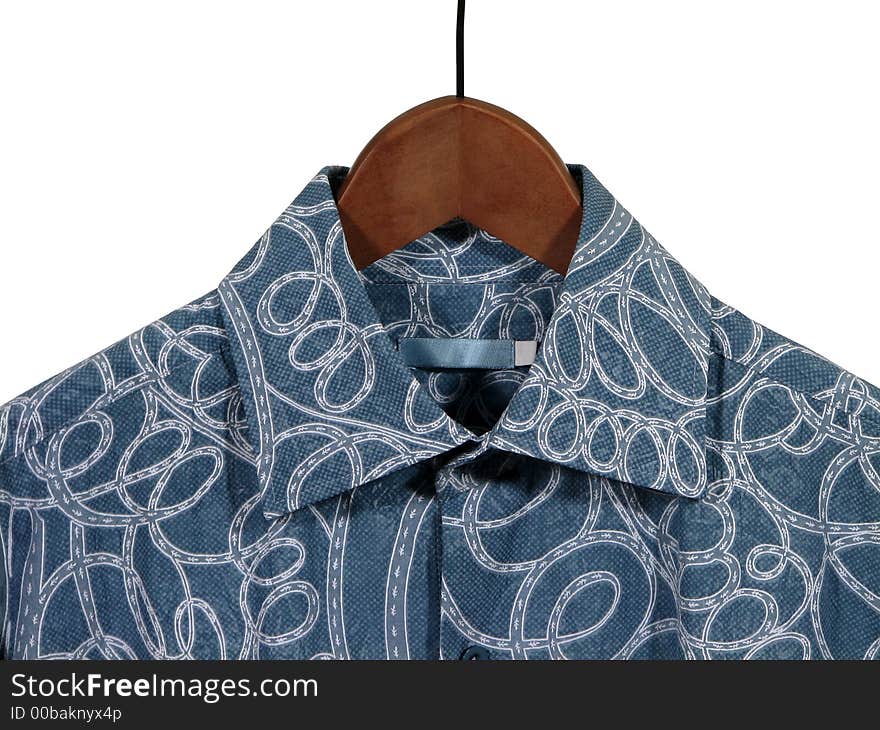 Blue shirt on wooden hanger