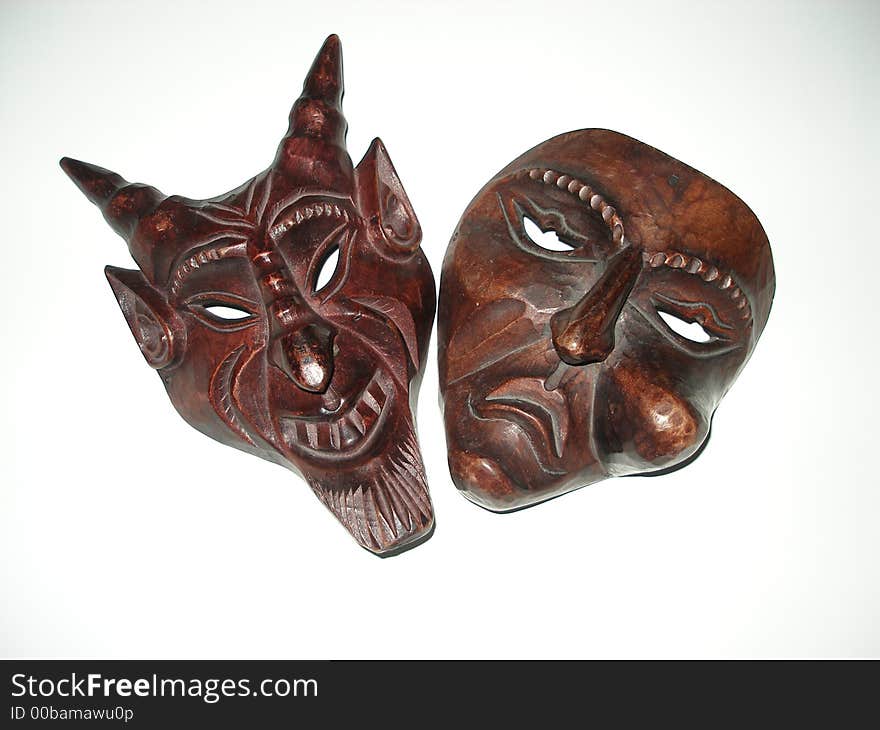 Evil Satanic set of Masks, wood, scary. Evil Satanic set of Masks, wood, scary