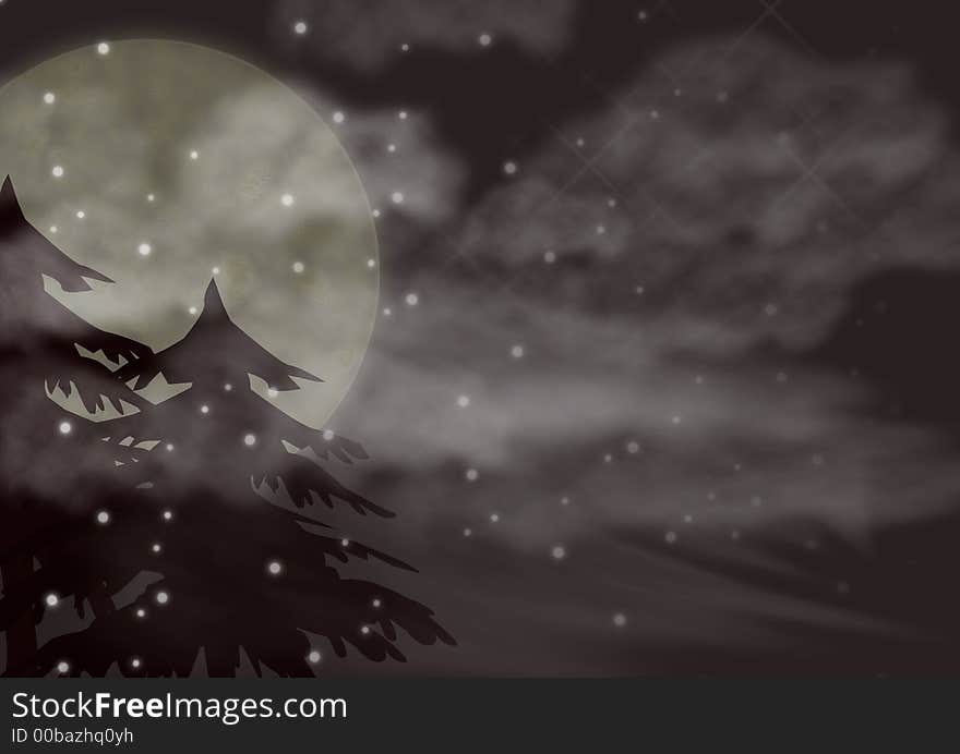 Winter landscape with full moon. Winter landscape with full moon