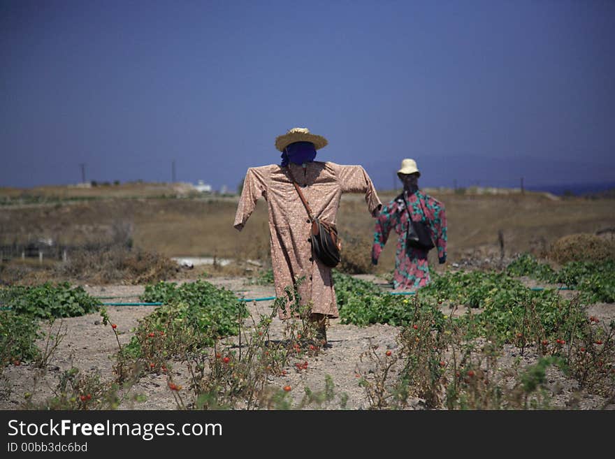 Two scarecrows in Santorini