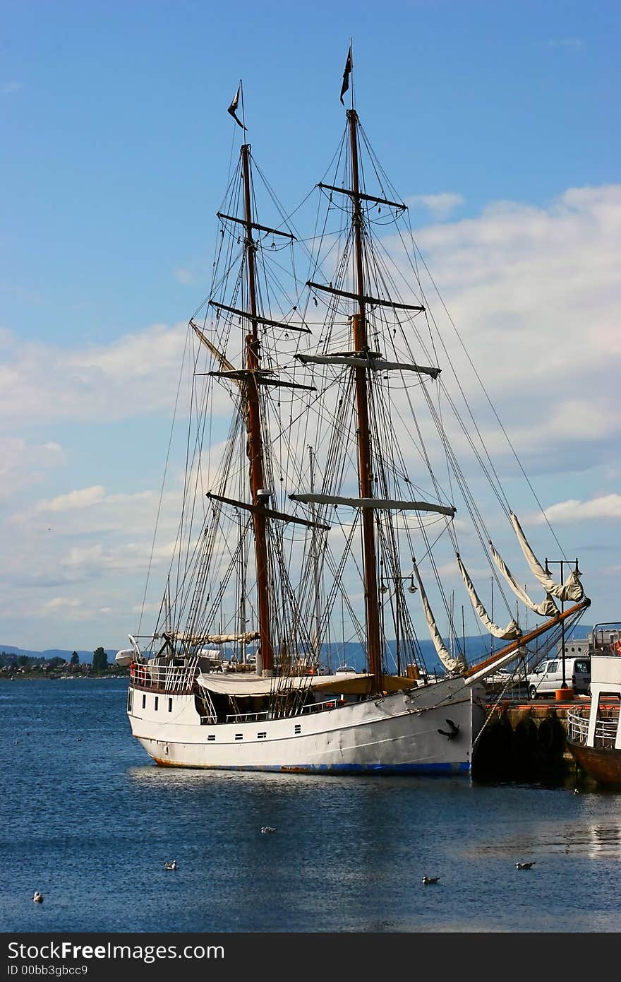 A sailing ship alongside in Oslo harbour, Norway. A sailing ship alongside in Oslo harbour, Norway