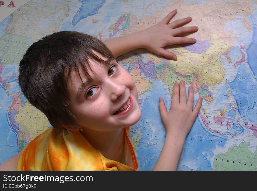 The girl and the map of world