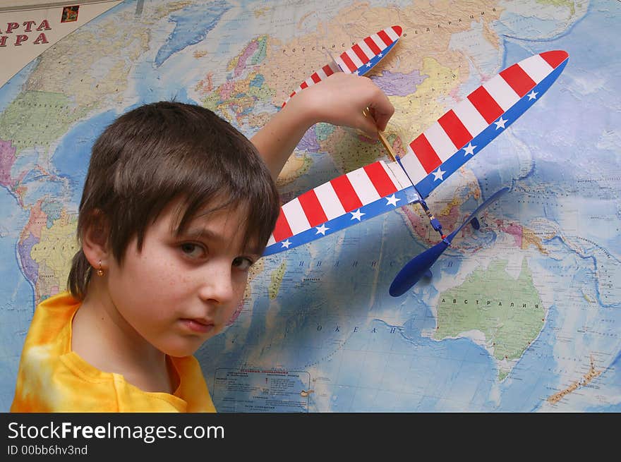 The girl and the map of world