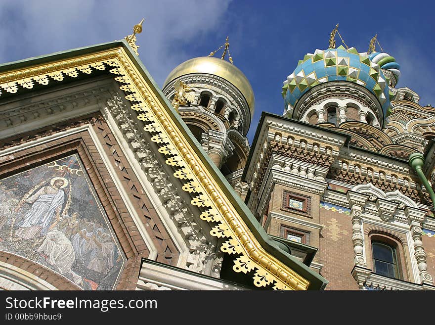 Russian church detail over blue sky