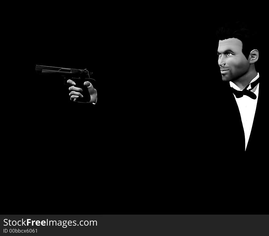 An image of a male spy with a gun. An image of a male spy with a gun.