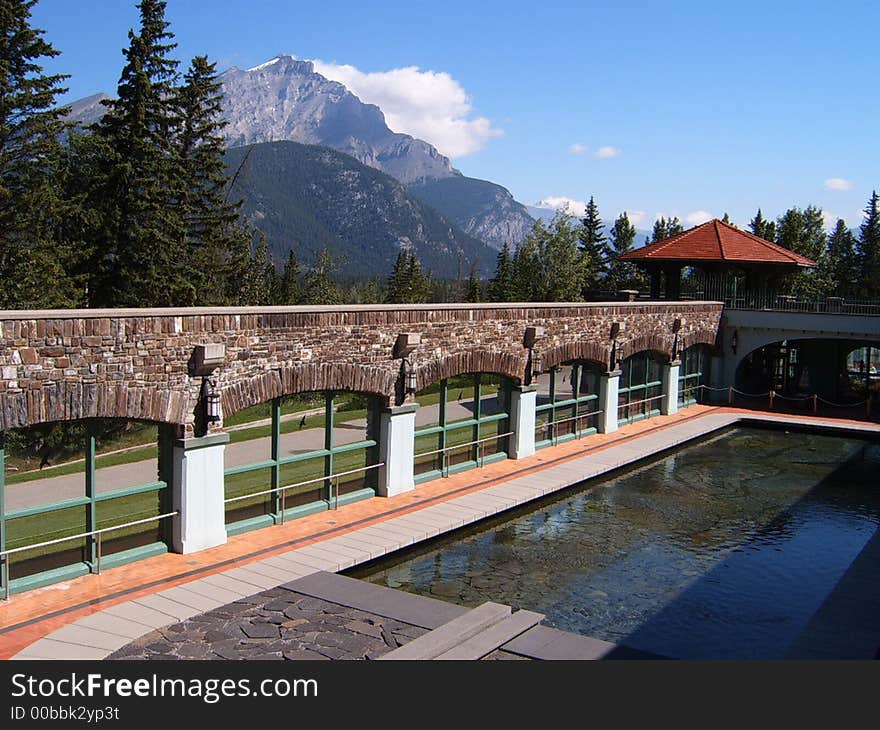 Scenery with pool, mountain and trees. Scenery with pool, mountain and trees