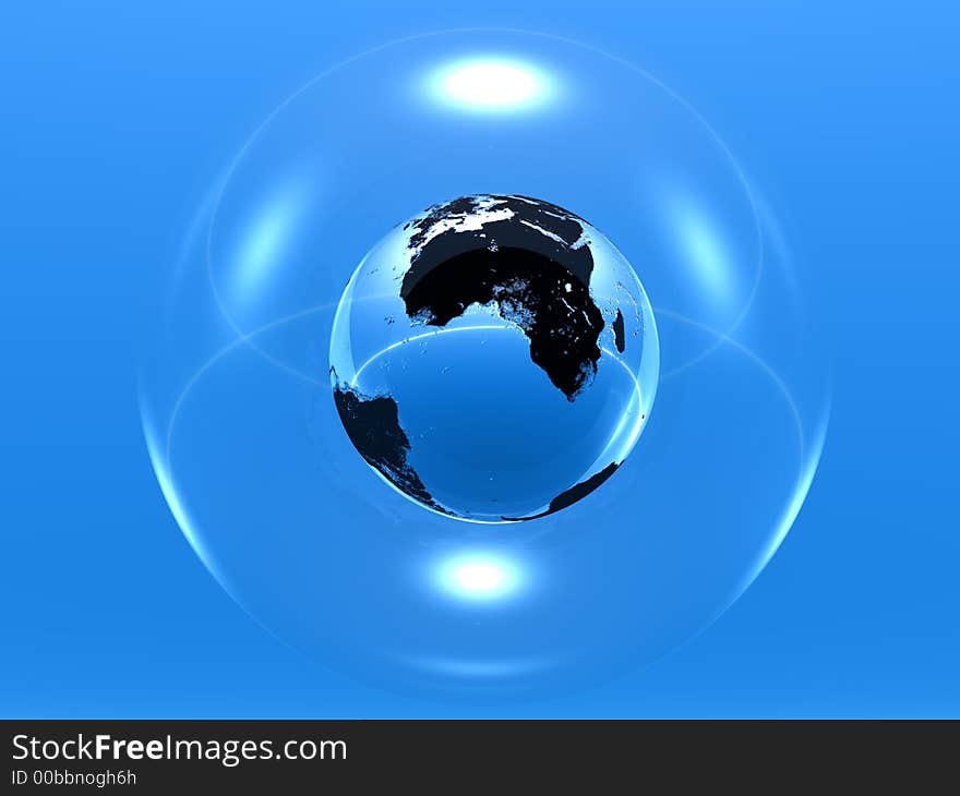 Globe in a glass sphere. 3D scene. Globe in a glass sphere. 3D scene.