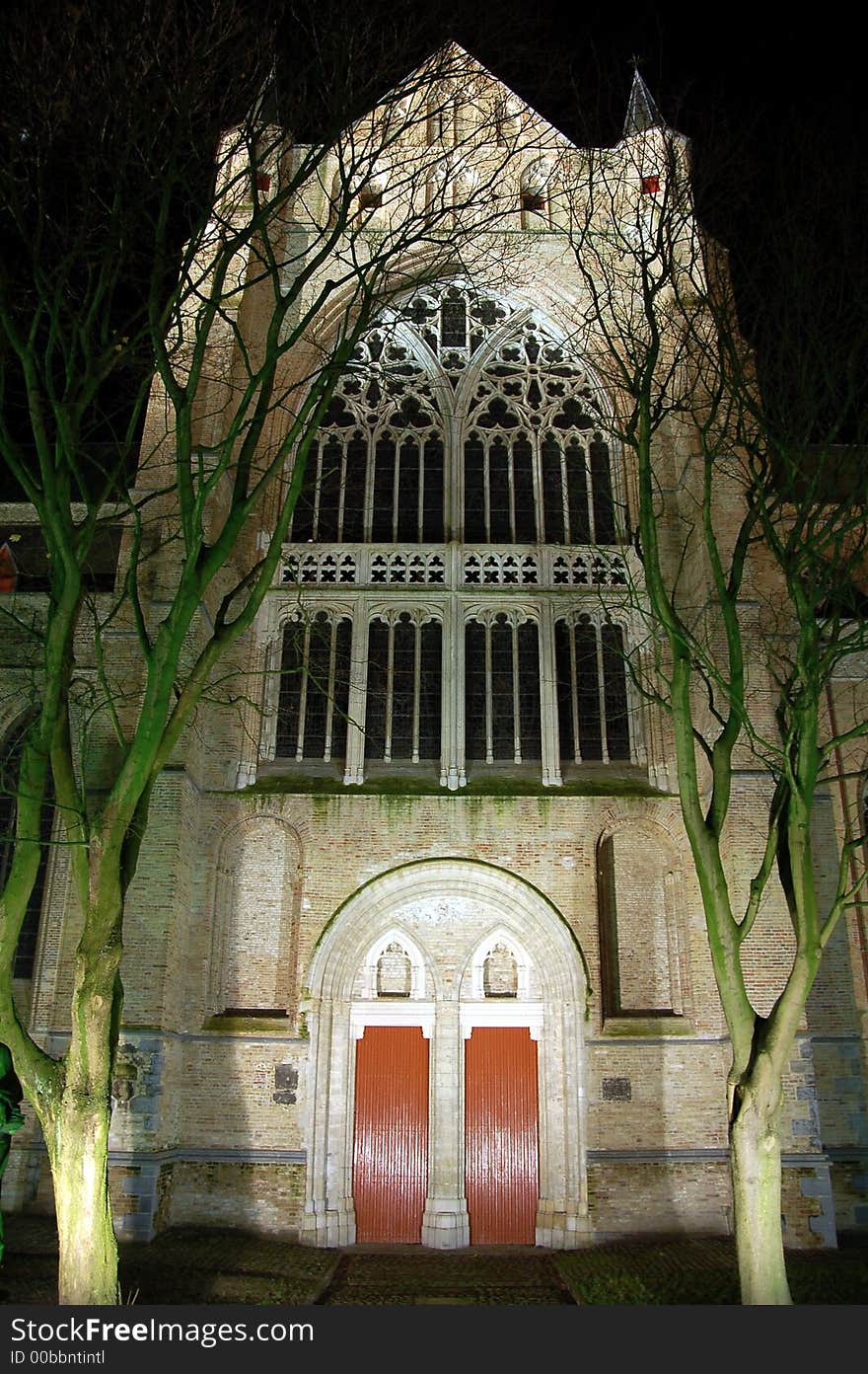 Bruges church by night