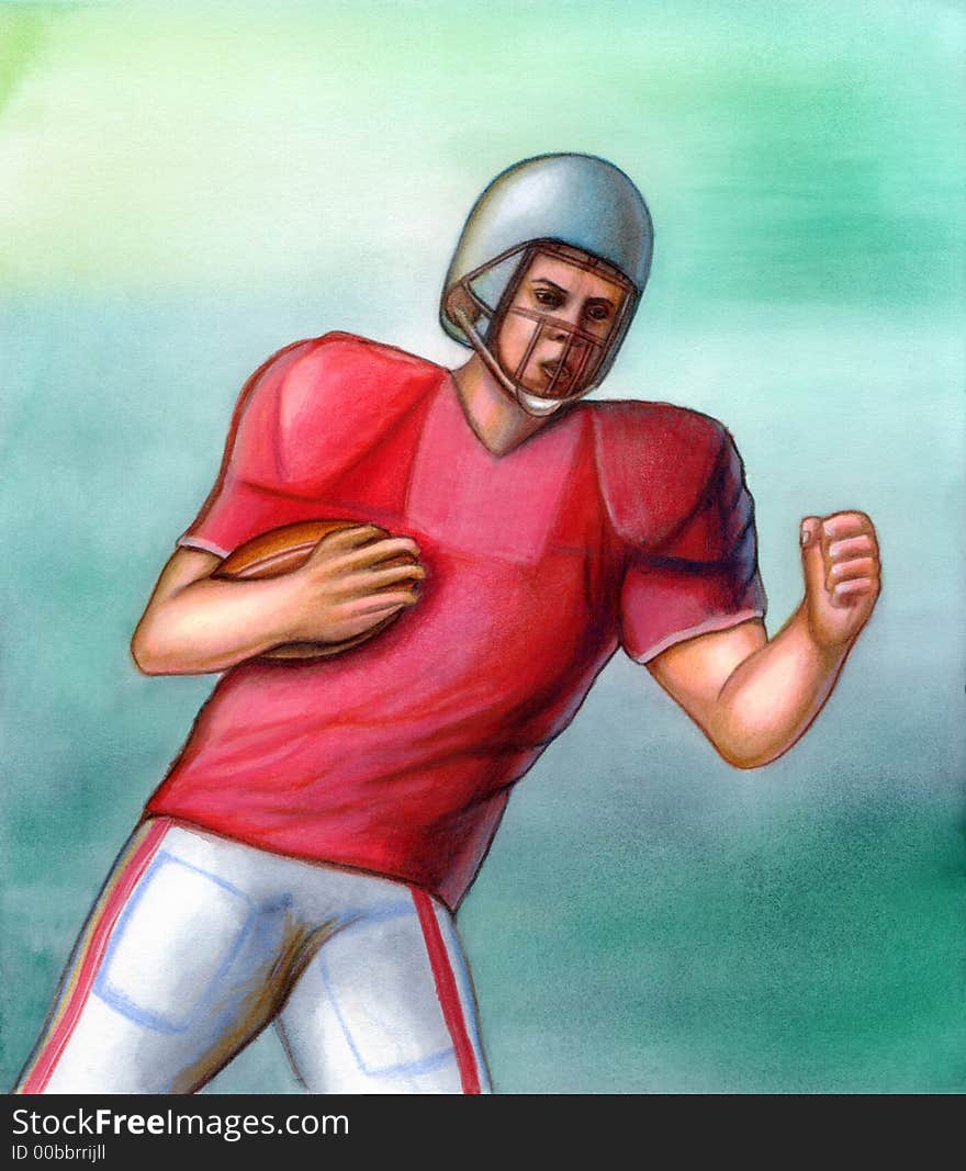 Running football player. Hand painted illustration. Running football player. Hand painted illustration.