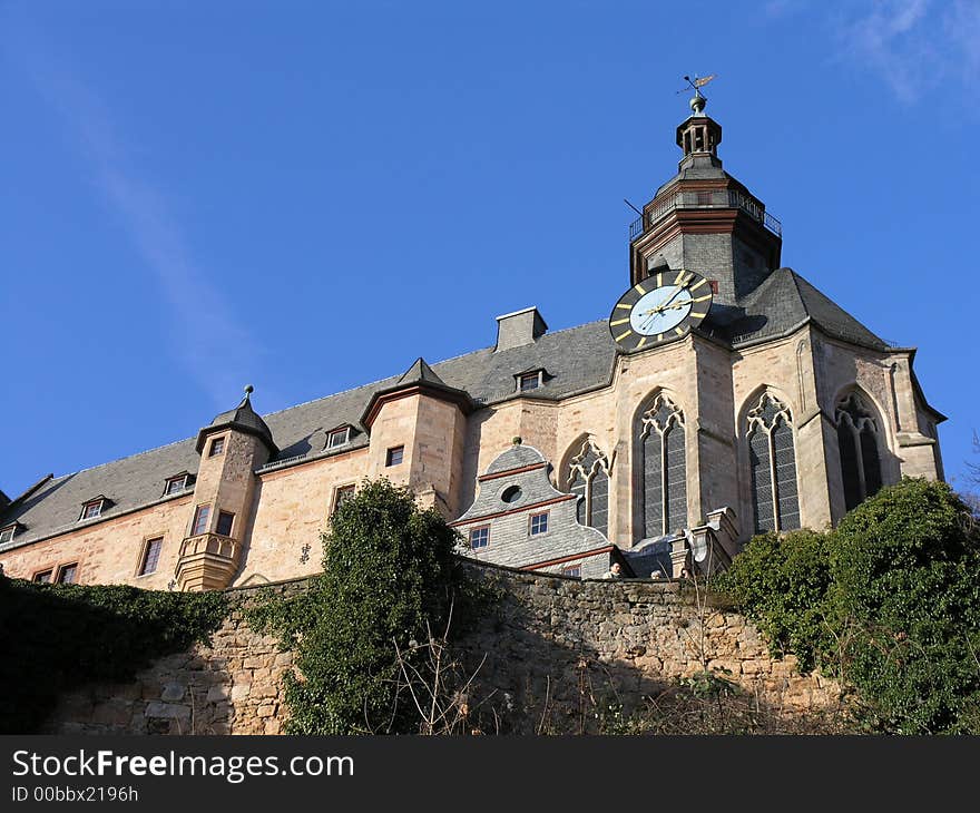 Head-on view of the castle of the city Marburg located in the federal state of Hessen in Germany. Head-on view of the castle of the city Marburg located in the federal state of Hessen in Germany.