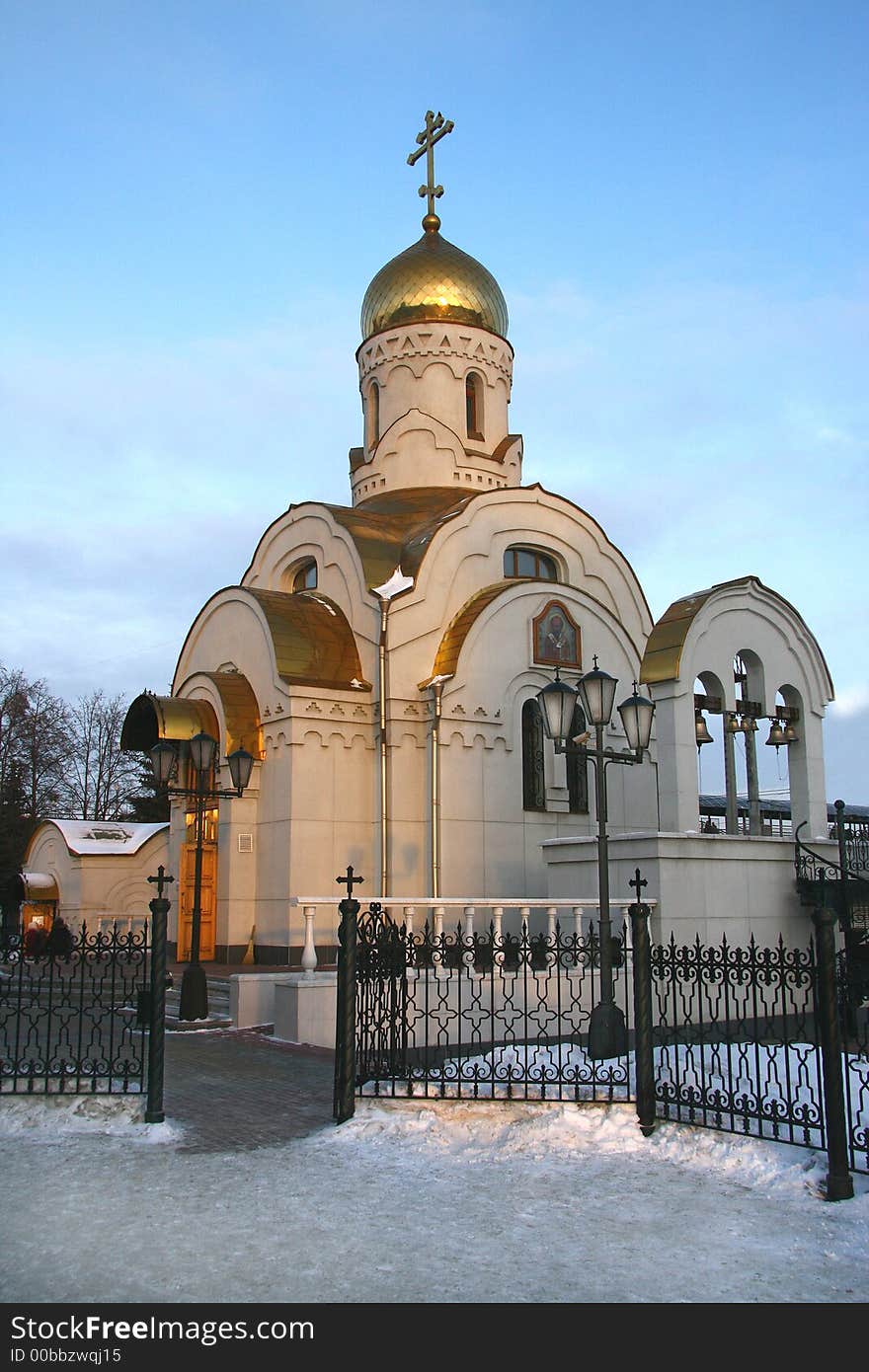 Small Christian church in the winter, on a decline on a background of the sky. Small Christian church in the winter, on a decline on a background of the sky.