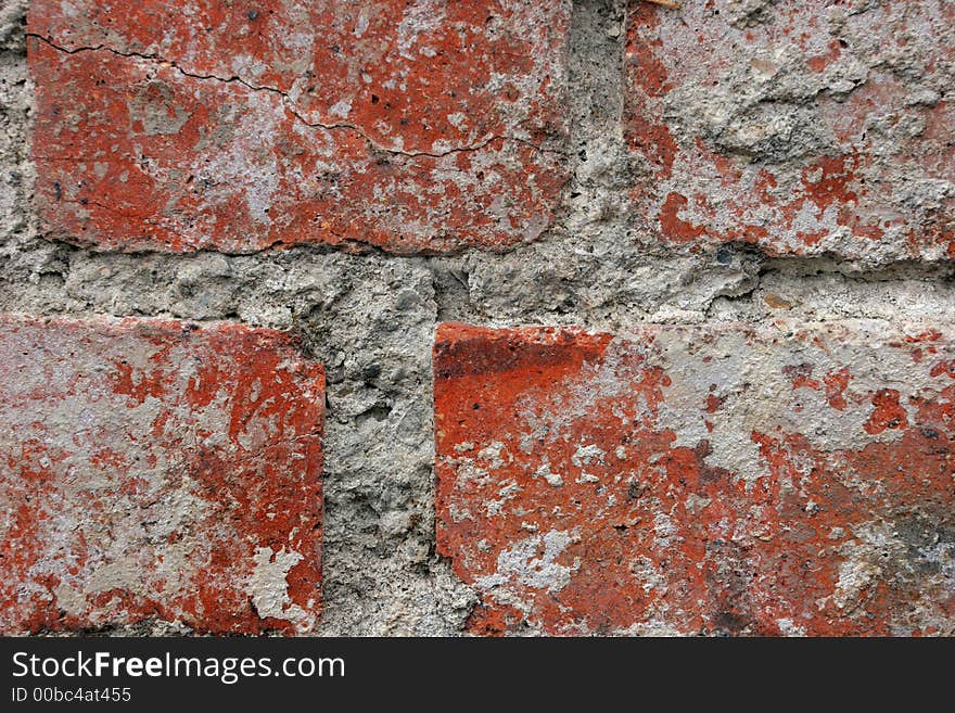 Close up of old red bricks and mortar.