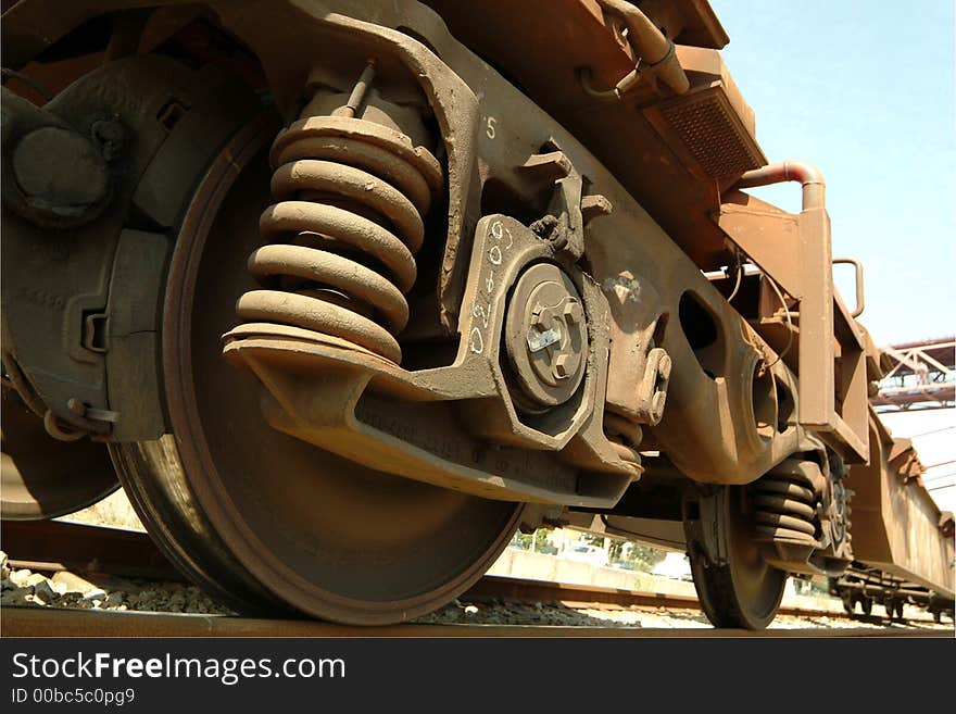 Wheels and suspension of wagon of a freight train. Wheels and suspension of wagon of a freight train