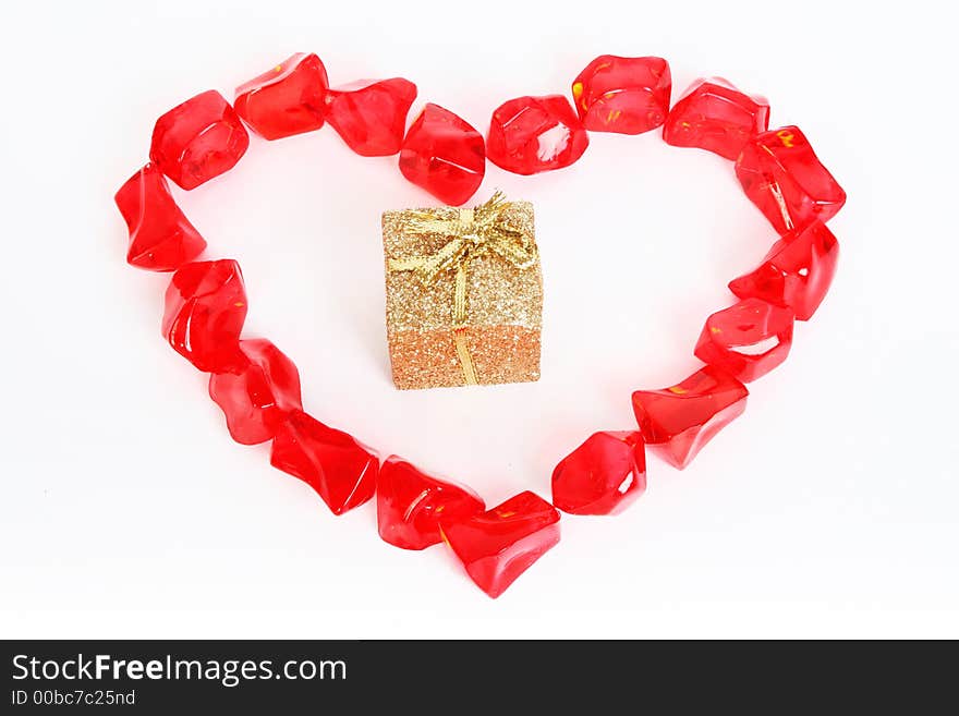 Holiday background, heart, present, ribbons