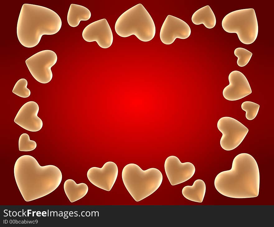 3d rendered many golden hearts