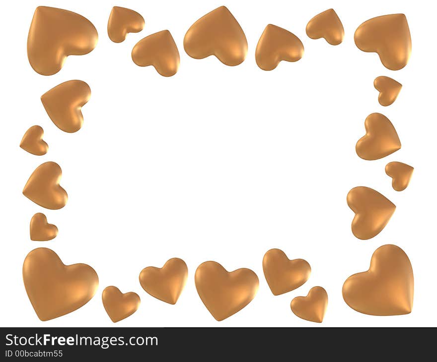 3d rendered many golden hearts