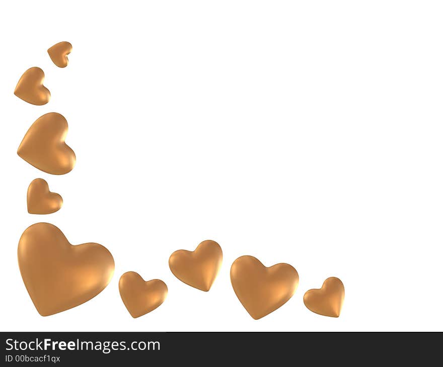 3d rendered many golden hearts