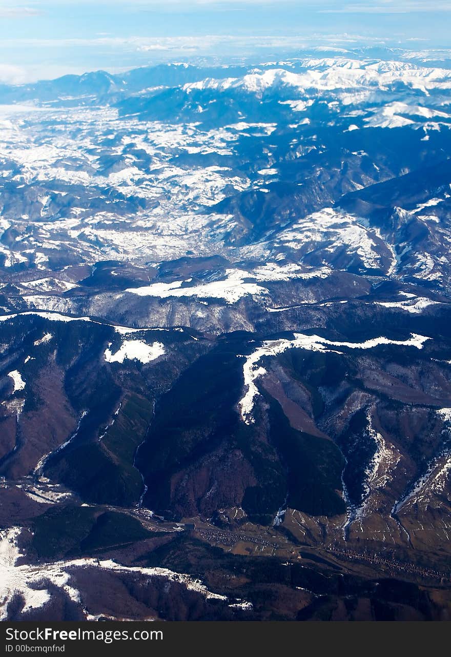 Aerial view from airplane above Romania - the carpathians mountains