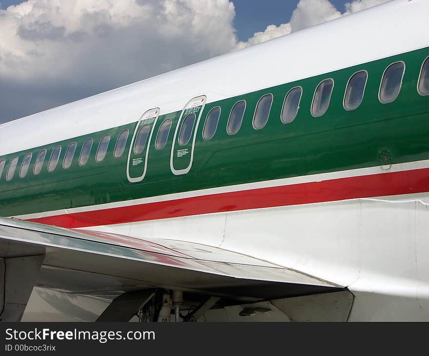 Closeup of passenger airplane getting ready to take-off