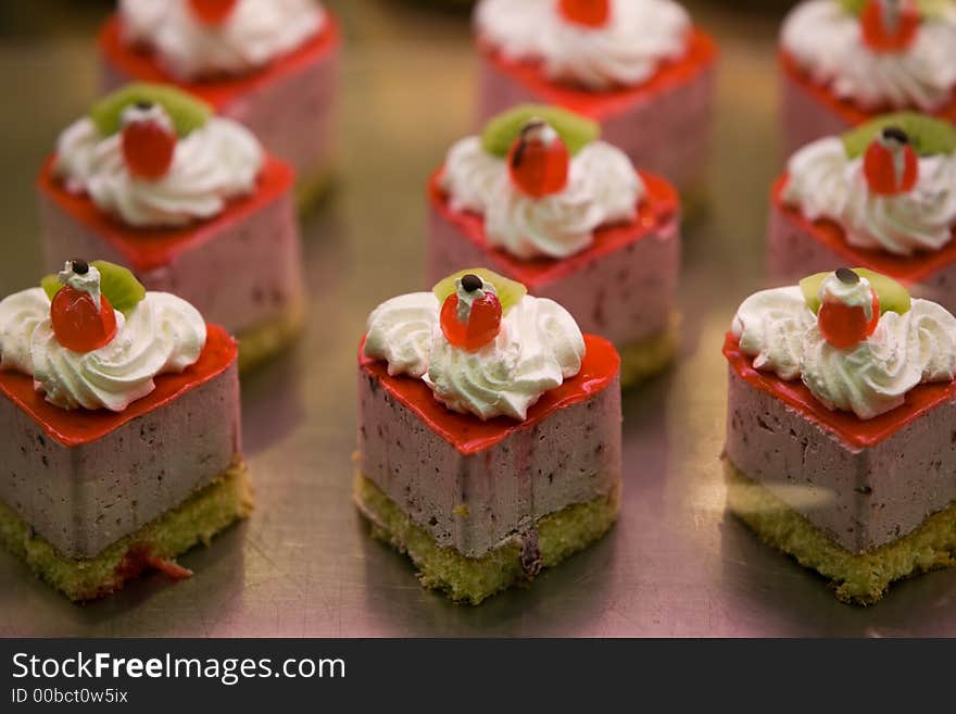 Colorful heartshaped fruit cakes (shallow dof). Colorful heartshaped fruit cakes (shallow dof)