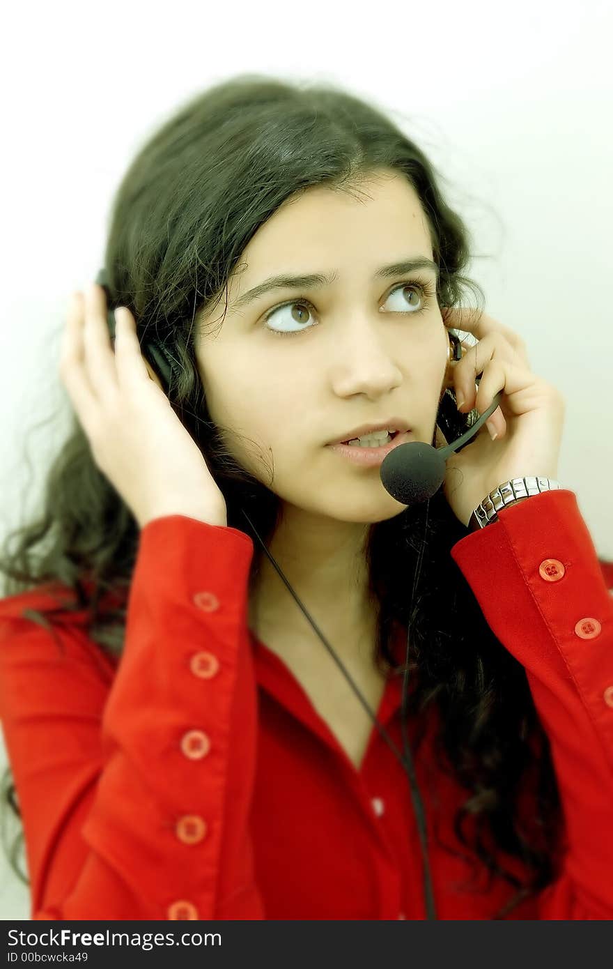 Business girl with headset over white