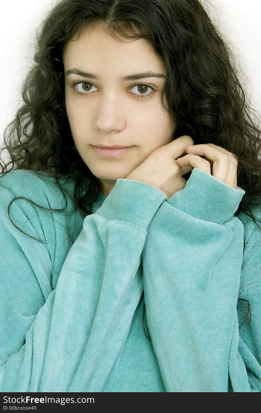 Portrait of girl in green pajamas. Portrait of girl in green pajamas