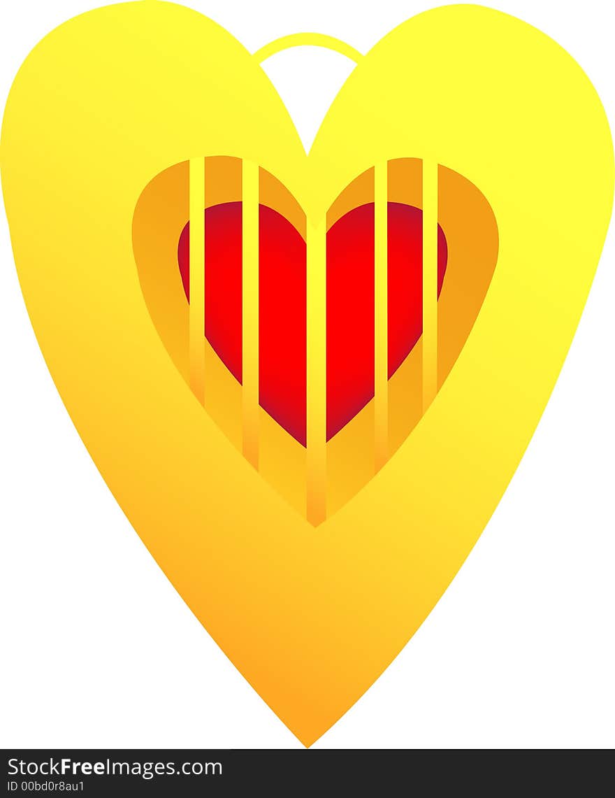 Red heart in a golden pendent. Red heart in a golden pendent