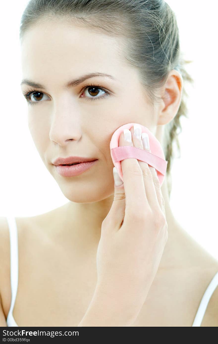 Portrait of Beautiful brunette woman doing daily morning routines (the make up series 2). Portrait of Beautiful brunette woman doing daily morning routines (the make up series 2)