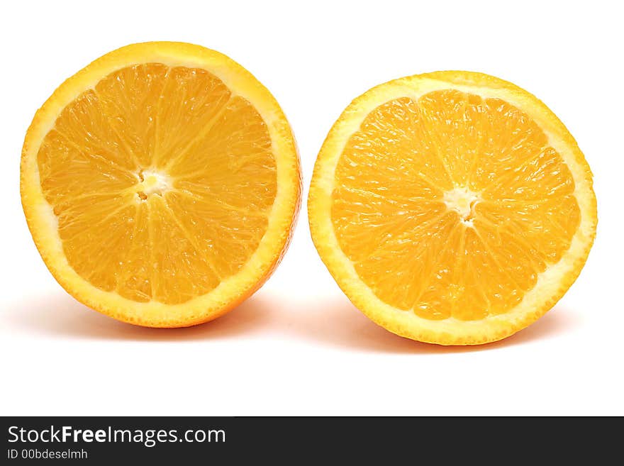 Shot of two orange halfs upclose