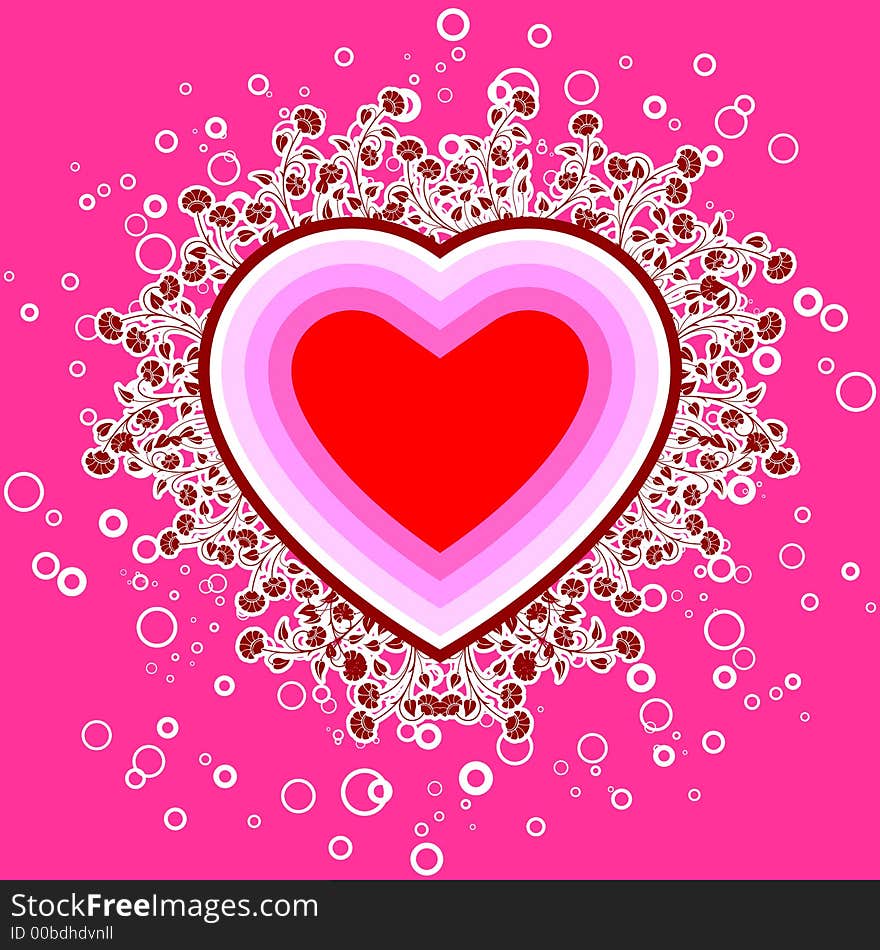 Abstract St. Valentine Card With Flowers And Circles, Vector Ill