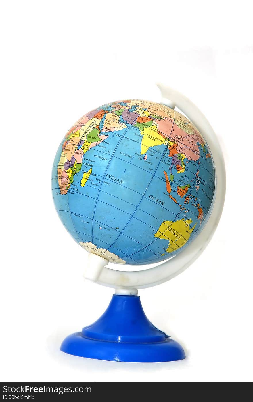 A globe showing asia continent in a white background